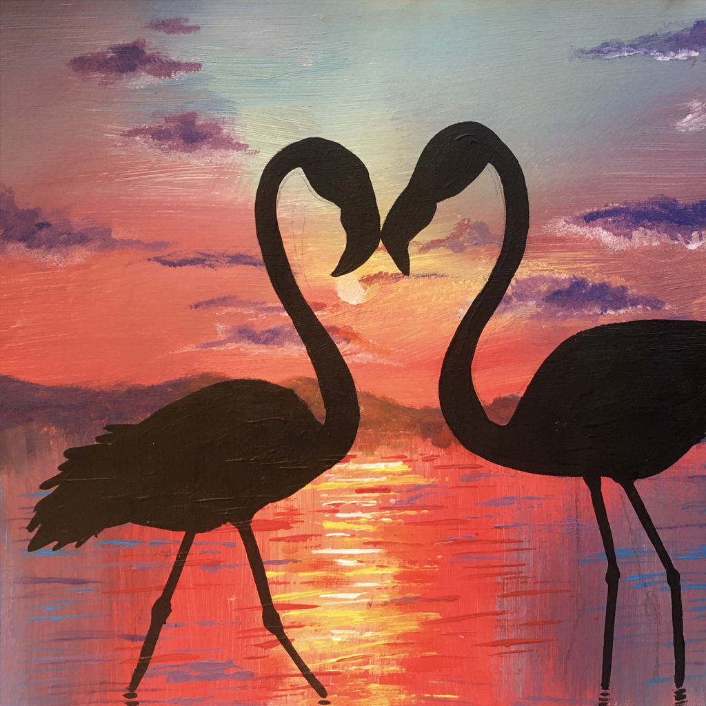 flamingo painting for paint night in Buckinghamshire
