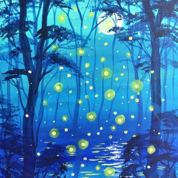 blue lagoon with fireflies